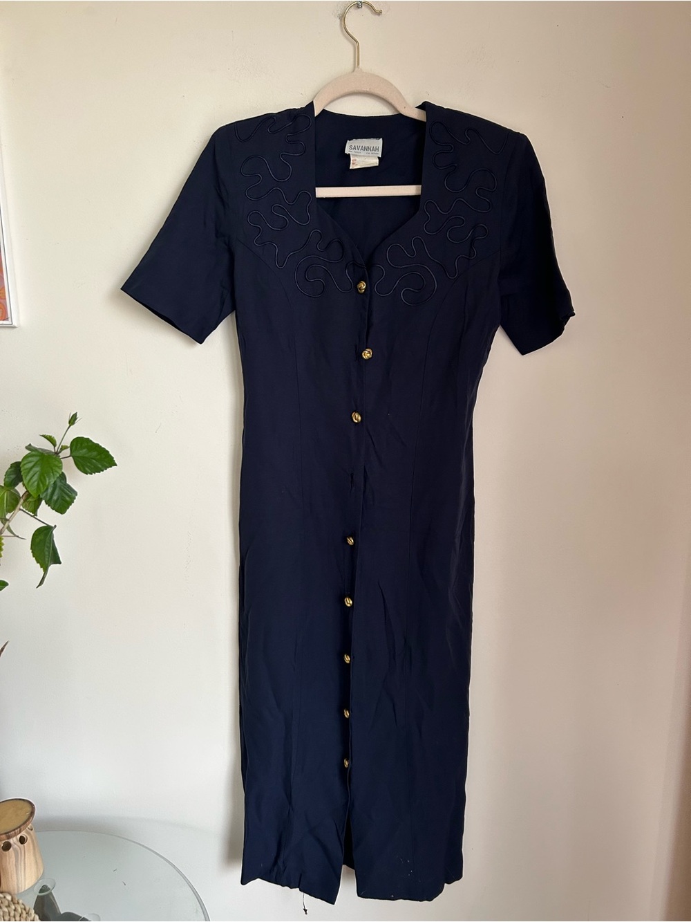 Vintage 90s Savannah Navy Button-Front Midi Dress